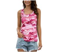 Ladies Tank Tops Camouflage Sleeveless Vest O Neck Women's T Shirt Wild Fashion Blouse 2025 Black for Gym Party Summer 2025 (Pink, XXL)