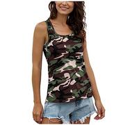 Ladies Tank Tops Camouflage Sleeveless Vest O Neck Women's T Shirt Wild Fashion Blouse 2025 Black for Gym Party Summer 2025 (Army Green, M)