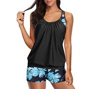Ladies Tankini Swimwear Sets Travel Essentials Two Piece Ladies Tankinis Swimwear Sets Tankini Tops with Shorts Plus Size Quick Dry Black Swimming Costume Gifts for Mum