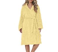 Ladies Terry Towelling Bathrobes Lightweight Short Fleece Dressing Gowns For Women Uk Bathrobe With And Belted Flannel Fleece Robe Thermal Hooded Bathrobe Winter Morning Gown Housecoats Yellow