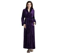 Ladies Terry Towelling Through Bathrobe Cotton Dressing Gown Womens Shawl Collar Wrap Coral Long Flannel Fluffy Bathrobe with Belt for Ladies Soft Flannel Ladies Dressing Gown Full Length