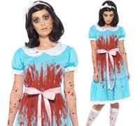 Ladies The Shining Costume Evil Twin Sister Fancy Dress Zombie Halloween Women