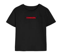 Ladies The Weekend T-Shirt Black Concert Tour Stargirl Baby Tee Crop Top | fitted black tee, bold red print, adult unisex cut, cotton with stretch, easy wash, gig and festival ready, XS to XL sizing