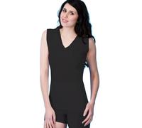 Ladies Thermal Underwear Soft Vest Tops, pantee, Long Johns Made in UK (UK, Alpha, XL, Regular, Regular, Black, Built UP Long Vest V Neck)
