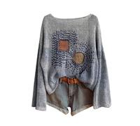 Ladies Thick Warm Winter Jumpers Ladies Vintage Boho Floral Crochet Sweater Oversized Boat Neck Long Sleeve Pullover Tops Lightweight Knit Bohemia Blouse Grey Style#1 Grey Cardigans for Women UK XXL