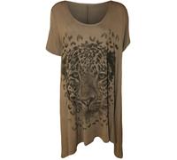 Ladies Tiger Sparkle Print Stretch Long Womens Uneven Hanky Hem Top Plus Brown 22/24