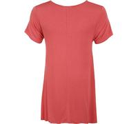 Ladies Tiger Sparkle Print Stretch Long Womens Uneven Hanky Hem Top Plus Coral 26/28
