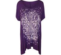 Ladies Tiger Sparkle Print Stretch Long Womens Uneven Hanky Hem Top Plus Purple 16
