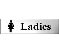 Ladies toilet door Safety Sign - polished chrome effect plastic - 200 x 50mm