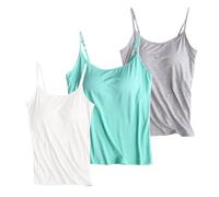 Ladies Tops 16 Multipack Camisole Vest Tops Built in Bra 2 in 1 Padded Tees Yoga Sports Sleeveless Ladies Cami Shirts Gym Running Strappy Comfort Vests Sleeping Loungewear