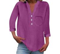 Ladies Tops 2025 Women's Summer Cotton Linen Cap Sleeve T-Shirt Button V Neck Tunic Tops Fashion Baggy Solid Plain Casual Shirts Trendy Blouse Wine, XL