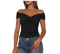 Ladies Tops 2025 Women's Summer Knitted Pullover Tee Shirts Sexy Off Shoulder T-Shirt Solid Color Tunic Tops Fashion Casual Summer Tee Shirt Ladies Basic Loose Tshirts Tunic Top Black