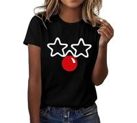 Ladies Tops 2026 Red Nose Smiley Face Funny Printed Shirts Round Neck Short Sleeved T Shirt Top Red Nose Charity Event Celebration Tshirt Daily Unisex Tee Top Women's Fashion Clothing