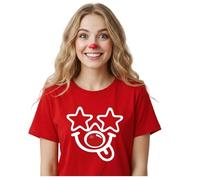 Ladies Tops 2026 Red Nose Smiley Face Funny Printed Shirts Round Neck Short Sleeved T Shirt Top Red Nose Charity Event Celebration Tshirt Daily Unisex Tee Top Women's Fashion Clothing