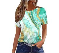 Ladies Tops and Blouses UK Summer T Shirts Feather Printed Short Sleeve Dressy Casual Tshirt Elegant Going Out Vacation Outifts Colorful Tunic Tees Shirt for Women Size 8-18