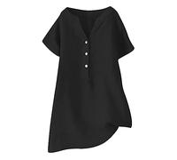 Ladies Tops Clearance Plus Size Button Down Shirts V Neck Short Sleeve Loose Casual Cotton Linen T-Shirts Summer Shirts Blouse Oversized Tees Tops Office Work Blouses Tops