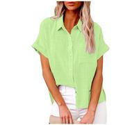 Ladies Tops Clearance Womens Casual Button Down Short Sleeve Shirts Summer Fashion Cotton Linen Shirt Plus Size Tops Plain Tshirts Business Office Casual Work Blouses with Pocket