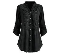 Ladies Tops Clearance Womens Long Sleeve Shirts Plus Size Button Down Shirts Solid Color Lace V-Neck T-Shirts Blouses Loose Fit Pullover Casual Tunic Tops Y2K Going Out Tops