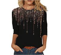 Ladies Tops Clearance Womens T Shirts Trendy 3/4 Sleeve Tunic Tops Crewneck Plus Size T-Shirt Casual Shirts Loose Fit Pullover Glitter Dressy Blouses for Party, Evening, Cocktail