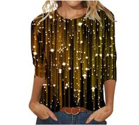 Ladies Tops Clearance Womens T Shirts Trendy 3/4 Sleeve Tunic Tops Crewneck Plus Size T-Shirt Casual Shirts Loose Fit Pullover Glitter Dressy Blouses for Party, Evening, Cocktail
