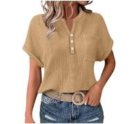 Ladies Tops Cotton Linen Cap Sleeve T Shirts Solid Elegant Casual Short Sleeve Blouses Lightweight Loose Tunic Tops Plus Size Summer Linen Shirts Vacation Travel Top Fashion Tees