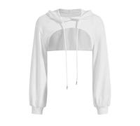 Ladies Tops Crop Tops for Women Short Pullover Hoody Long Sleeve Sweatshirts Solid Color Casual Hoodie Top Womens Bolero Shrugs Fashion New Hooded Poncho Summer Clothes 2024 Size M L XL White