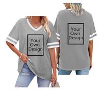 Ladies Tops Custom T Shirts with Text/Image/Logo Design Your Own Funny V Neck Short Sleeve Tee Personalised Personalised Gifts Printed Front &Back Plus Size Casual Basic T-Shirt Summer Tops Women Men