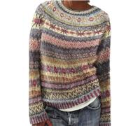 Ladies Tops Fair Isle Jumpers for Women UK Plus Size Nordic Icelandic Knitting Pattern Knitted Ladies Sweaters Soft Cosy Warm Long Sleeve Winter Tops Pullover Knitwear Pink