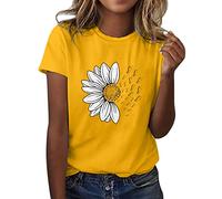 Ladies Tops for Womens T Shirts Summer Sunflower Graphic Print Clothes Round Neck Loose Fit Tshirts Short Sleeve Casual Tees Vacation Outdoor Lightweight Comfortable Tops (Yellow-3, XL)