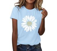 Ladies Tops for Womens T Shirts Summer Sunflower Graphic Print Clothes Round Neck Loose Fit Tshirts Short Sleeve Casual Tees Vacation Outdoor Lightweight Comfortable Tops (Sky Blue-1, XXXL)