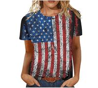Ladies Tops Independence Day Tops for Women UK Party Wear July 4th American Flag Star Print T Shirt Plus Size Short Sleeve Blouses T-Shirts Summer Tunic Tees Dressy Club Top Pullover Clearance