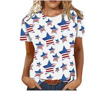 Ladies Tops Independence Day Tops for Women UK Party Wear July 4th American Flag Star Print T Shirt Plus Size Short Sleeve Blouses T-Shirts Summer Tunic Tees Dressy Club Top Pullover Clearance