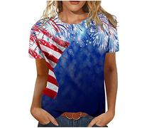 Ladies Tops Independence Day Tops for Women UK Party Wear July 4th American Flag Star Print T Shirt Plus Size Short Sleeve Blouses T-Shirts Summer Tunic Tees Dressy Club Top Pullover Clearance