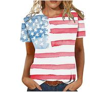 Ladies Tops Independence Day Tops for Women UK Party Wear July 4th American Flag Star Print T Shirt Plus Size Short Sleeve Blouses T-Shirts Summer Tunic Tees Dressy Club Top Pullover Clearance