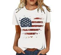 Ladies Tops Independence Day Tops for Women UK Party Wear July 4th American Flag Star Print T Shirt Plus Size Short Sleeve Blouses T-Shirts Summer Tunic Tees Dressy Club Top Pullover Clearance