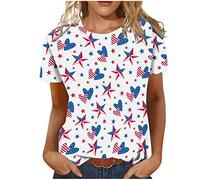 Ladies Tops Independence Day Tops for Women UK Party Wear July 4th American Flag Star Print T Shirt Plus Size Short Sleeve Blouses T-Shirts Summer Tunic Tees Dressy Club Top Pullover Clearance