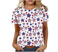 Ladies Tops Independence Day Tops for Women UK Party Wear July 4th American Flag Star Print T Shirt Plus Size Short Sleeve Blouses T-Shirts Summer Tunic Tees Dressy Club Top Pullover Clearance