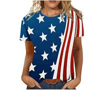 Ladies Tops Independence Day Tops for Women UK Party Wear July 4th American Flag Star Print T Shirt Plus Size Short Sleeve Blouses T-Shirts Summer Tunic Tees Dressy Club Top Pullover Clearance