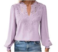 Ladies Tops Lace up V Neck Blouse Women's Elegant Lace Trim Long Sleeeve Plain Tops Slim Jacquard Blouse Comfortable Tunic Top for Women UK Sale Clearance Party Wear Sweatshirts Size 8 to 16