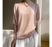 Ladies Tops,Ladies Elegant Silk Tops Crew-Neck Summer Shirts Mid Sleeve Elegant Blouse Satin Tunic Tops Sexy Basic Cami Tops Thin Tank Tops Tee Shirts For Girls Women,Pink,Xl