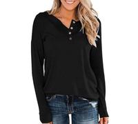Ladies Tops Long Sleeve Lightweight Comfort Tshirt Henley Neck Solid Color Basic Pullover T Shirt Loose Workout Casual Tee Shirts Sweatshirts Soft Fall Winter Undershirts