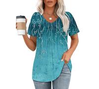 Ladies Tops Party Basic Tops for Womens Chiffon Plain Blouse Bubble Hem Top Lightning Plus Size Round Neck for Womens Summer UK T Shirts UK Aqua Blue