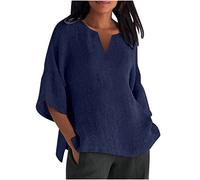 Ladies Tops Plus Size Cotton Linen Plain Shirt Half Sleeve Crewneck T Shirt Side Split Basic Tees Lightweight Casial Pullover Soft Undershirt Womens Blouses Beach Home Gym Casual Wear