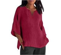 Ladies Tops Plus Size Cotton Linen Plain Shirt Half Sleeve Crewneck T Shirt Side Split Basic Tees Lightweight Casial Pullover Soft Undershirt Womens Blouses Beach Home Gym Casual Wear