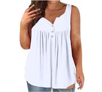 Ladies Tops Plus Size Summer Tank Tops Sleeveless Tunic Blouse Top V- Neck Button Up Shirt Loose Pleated Blouse Baggy Tshirts Tee Shirts Summer Swing Tops Fashion Vest Summer Clothes