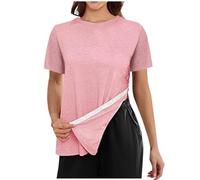 Ladies Tops Post Shoulder Surgery Shirts for Women Loose T-Shirt After Rotator Cuff Shirts Short Sleeve Tear Away Tee Tops Summer Tees Chemo Port Adaptive Loose Fit Pullover Tunic Blouse (A1-Red, L)