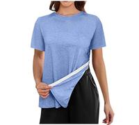 Ladies Tops Post Shoulder Surgery Shirts for Women Loose T-Shirt After Rotator Cuff Shirts Short Sleeve Tear Away Tee Tops Summer Tees Chemo Port Adaptive Loose Fit Pullover Tunic Blouse (A1-Blue, S)