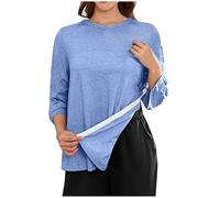 Ladies Tops Post Shoulder Surgery Shirts for Women Loose T-Shirt After Rotator Cuff Shirts Short Sleeve Tear Away Tee Tops Summer Tees Chemo Port Adaptive Loose Fit Pullover Tunic Blouse (A2-Blue, L)