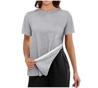 Ladies Tops Post Shoulder Surgery Shirts for Women Loose T-Shirt After Rotator Cuff Shirts Short Sleeve Tear Away Tee Tops Summer Tees Chemo Port Adaptive Loose Fit Pullover Tunic Blouse (A1-GY1, L)