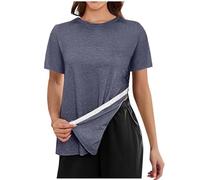 Ladies Tops Post Shoulder Surgery Shirts for Women Loose T-Shirt After Rotator Cuff Shirts Short Sleeve Tear Away Tee Tops Summer Tees Chemo Port Adaptive Loose Fit Pullover Tunic Blouse (A1-GY2, L)